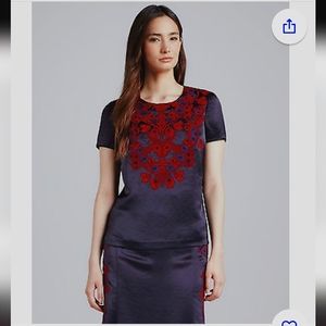 Tory Burch| Women's Authentic Blue Printed Crew Neck Top